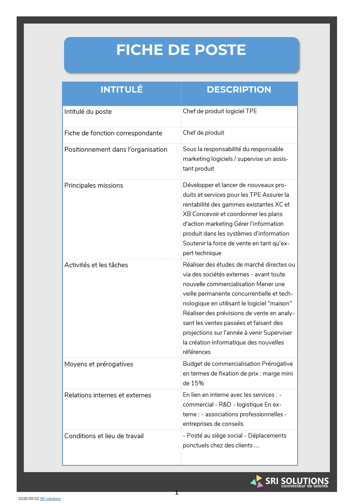 tableau fiche de poste